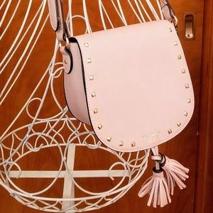 {NWOT} VS crossbody purse, dusty pink w/ tassels